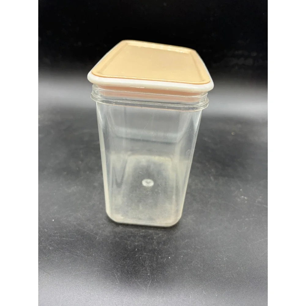 Vntg Clear Plastic Kitchen Canister Tan Lid Rectangular Storage Made‎ Hong Kong